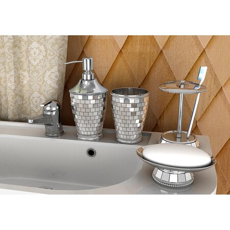 Nu Steel NuSteel IBI-3456-SET4 Soap Dish  Tooth Brush Holder  Tumbler & Lotion Pump Iceberg Ice Set  4 Piece IBI-3456-SET4